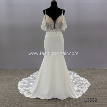 Bridal Gown Italian New Design robe de mariage spaghetti strap sexy mermaid crepe lace wedding dress